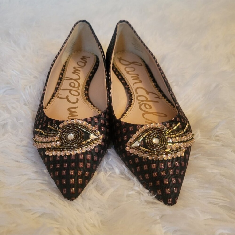 Sam Edelman Rafaella Beaded Leather Black and Gold Embellished Flats - Picture 12 of 12